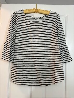 Green Envelope Navy & White Striped Bell Sleeve Tunic Top Size 1X